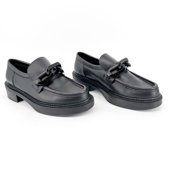 Louis Vuitton Academy Loafers Black LV Chain Platform Size 37.5 US 7.5 Women's - Picture 1 of 15